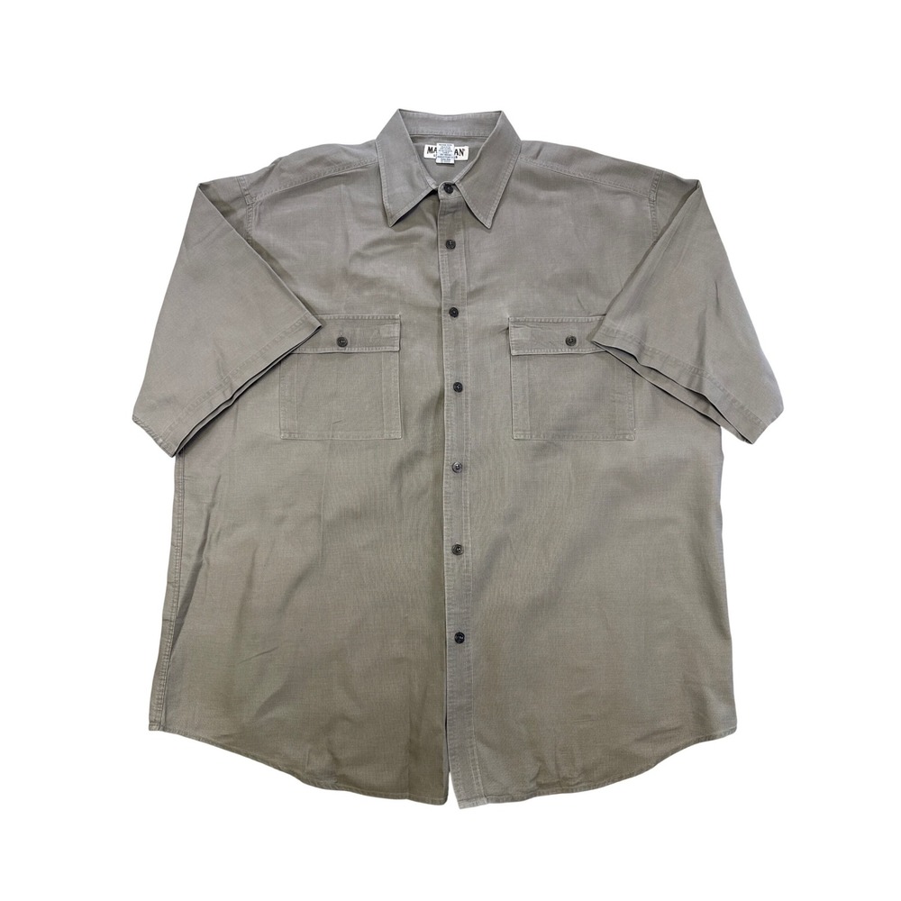 Magellan Sportswear Mens XL Khaki Tan Cotton Ribbed Short Sleeve Button Up Shirt